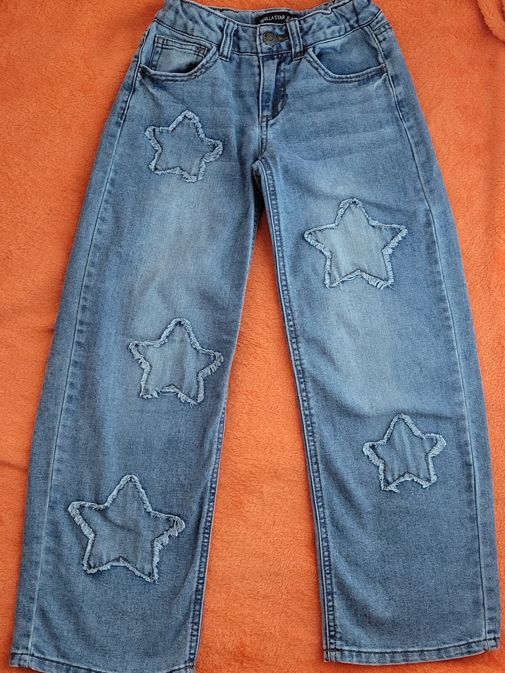 Vanilla Star Light Blue Wide-Leg Star Patch Jeans